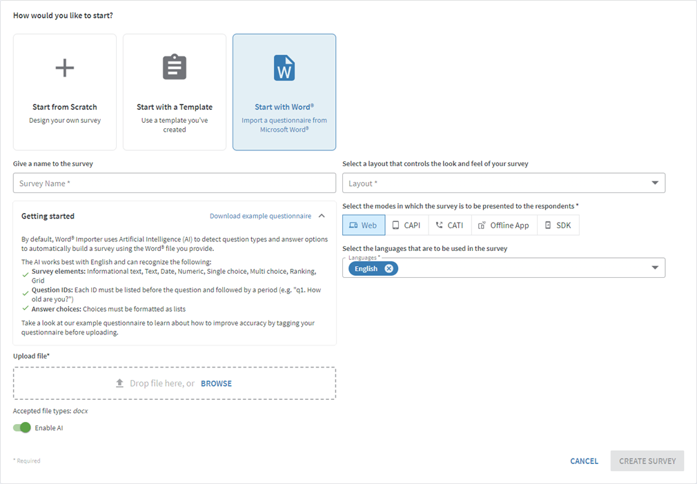 Creating a Survey by Importing from Word