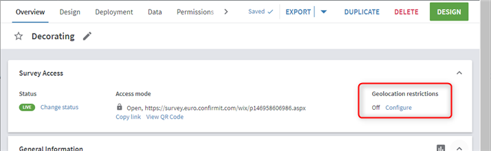 Accessing Geolocation Restrictions from the Survey Access pane